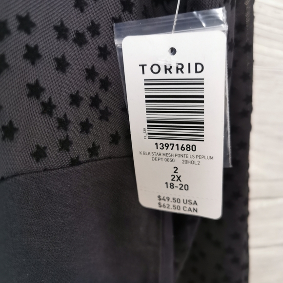 SIZE 2 18/20 TORRID Black Sheer Dress Top, Long-Sleeve NWT - Picture 7 of 8